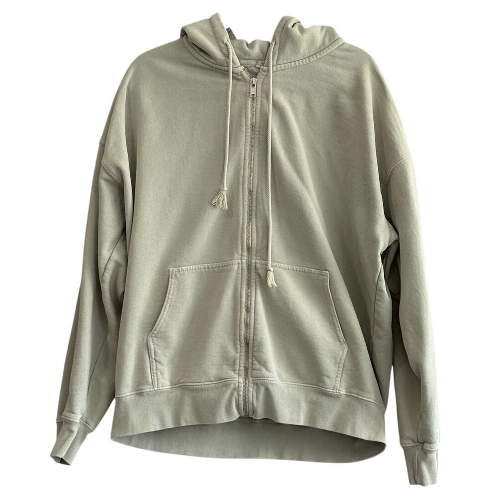 Brandy Melville John Galt Oversized Zip Hoodie Preppy Minimalist Sage Green Soft